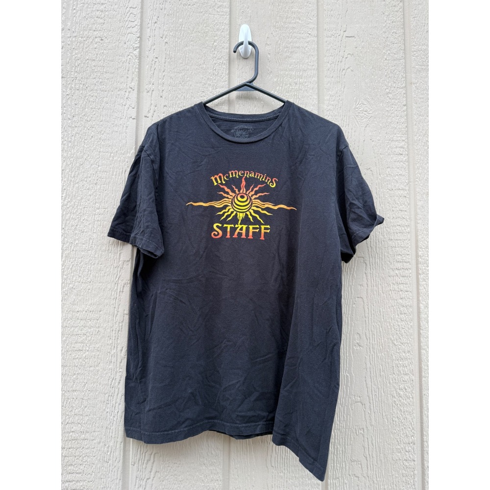 McMenamins Large T-Shirt Brewery Staff Graphic Cotton Black Sun Logo